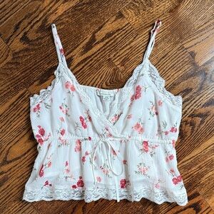 American Eagle White and Pink Floral Camisole